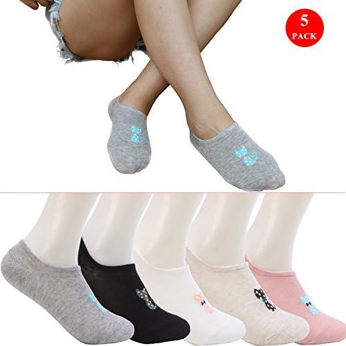 Women's No Show Socks 5 Pack - Cotton Heel Non Slip Low Cut Socks Anti-Slip Ladies Stockings Thin Boat Socks
