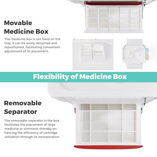 OLERN Medication Bins Cart with 200 Bins, 10 Drawers - Dual-Sided Open, 50 Medicine Boxes, Hidden Sub Workbench, Silent Casters, Container, 2 Trash Bin-Medical Crash Cart for Clinic, Hospital and Lab - Thumbnail 6