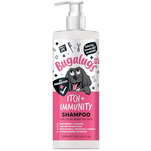 Image of Bugalugs Itch & Immunity Dog Shampoo Sensitive Skin - Professional Pet Grooming for Smelly Puppies and dogs with Probiotics (Shampoo 500ml)