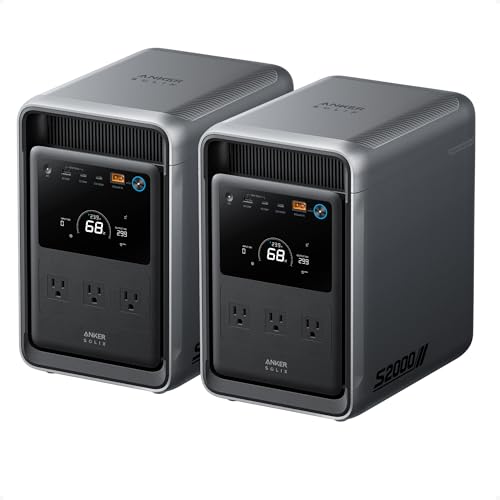 Image of Anker SOLIX S2000 Portable Power Station (2 Pack), 1500W Solar Generator for Home Use, Up to 35-Hr Fridge Backup, 4,020Wh LFP Battery for Home Backup, Emergencies, Power Outages, Camping