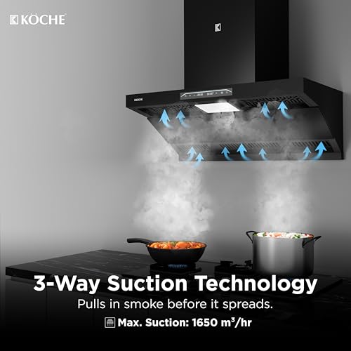 Image of KOCHE BRAVO 90 BLDC Chimney for Kitchen 90cm | 1650 m /hr Multi-Suction Filterless Auto-Clean Premium Chimney | Gesture Control | Low Noise | 12 Years Warranty