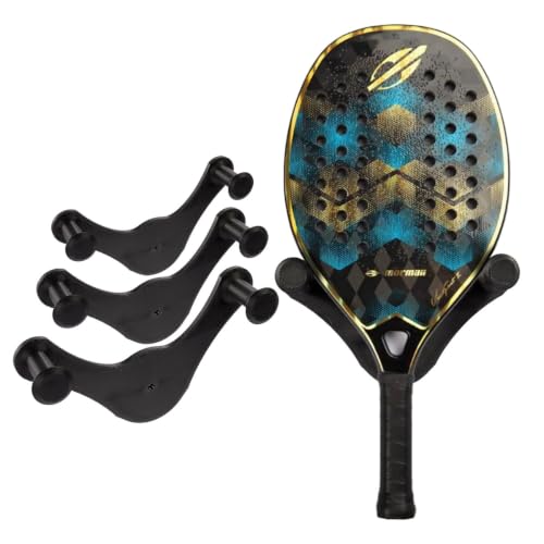 Suporte de Parede para Raquete de Beach Tennis em PLA, Organizador Vertical com Fixação por 1 Ponto, Expositor para Raquete, Acessório para Quadra, Casa ou Academia, Preto KIT