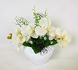 künstliches Blumengesteck – Orchideengesteck – Arrangement - Orchidee - Kunstblume im weißen Topf aus Keramik - Keramiktopf - (Leichte Abweichungen vom Bild sind möglich, da in Handarbeit gefertigt.)