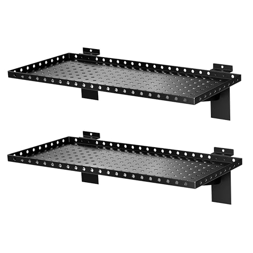 BOBIBAN 2 Pack Slatwall Shelves, Heavy Duty Metal Slat Wall Shelf for Retail, Garage, Home Storage, 80 lbs Load Capacity, Universal Slatwall Accessories(10 x 24 Inch-2, Black)