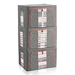 FUSACONY Closet Organizers and Storage 3 Pack Clothes Storage Boxes with Lid and Zips, Foldable Waterproof Oxford Cloth Steel Frame Box for Clothes,Bedding,Blankets,Toys Grey (22L)