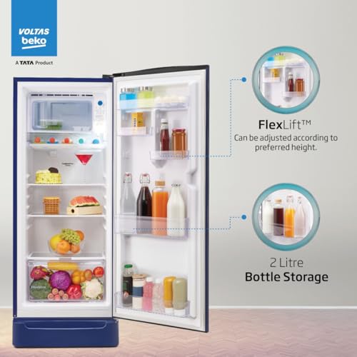 Image of Voltas Beko, A Tata Product 208 L, 5-Star Single Door Direct Cool Refrigerator with Fresh Box Technology (RDC240V / 5W0BBR0M0B00GO, Bonita Blue)