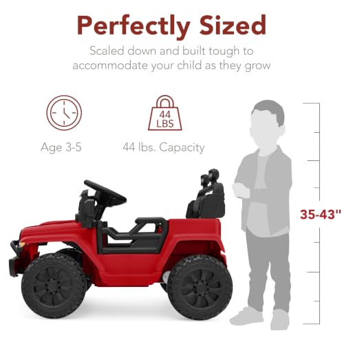 Image of Best Choice Products 12V Kids Ride On Truck Car w /Remote Control, Electric Ride On Car for Toddlers 3-5, Battery Powered Ride On Toy w /LED Lights, 4-Wheel Suspension, Safety Harness - Cherry Red