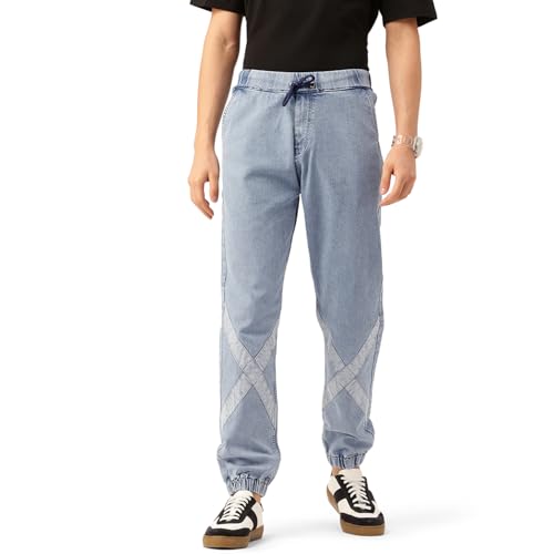 Image of PARIS HAMILTON Men Relaxed Fit Stretchable Heavy Fade Denim Jogger Jeans