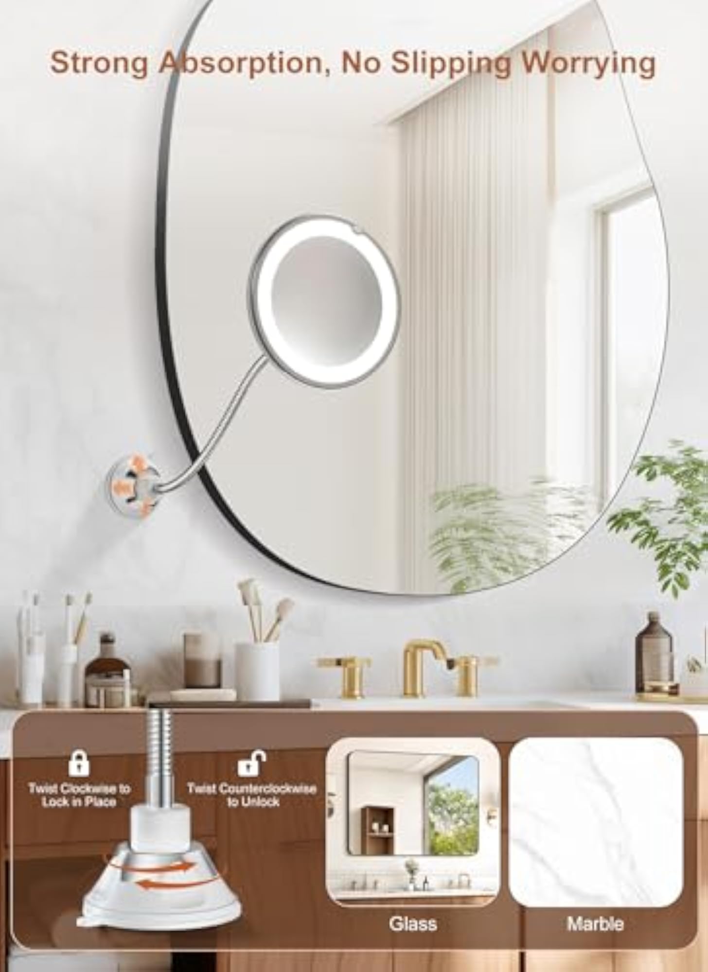 Wall Mounted Light Up Makeup Mirror, Elegant Accessory
