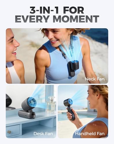 Image of Diveblues Mini Handheld Fan, 30ft /s Portable Turbo Fan [12H Max Cooling], 4000mAh Personal Fan with LED Display, 3-in-1 Hand Held /Neck /Desk Fan for Travel, Cruise, Disney Essentials
