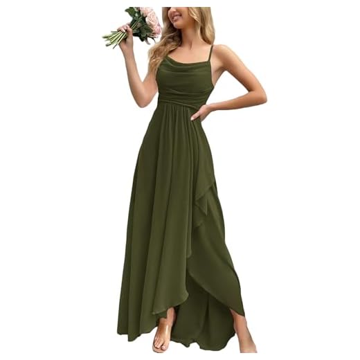VOUIAO Olive Green Chiffon Maxi Dress for Weddings & Events