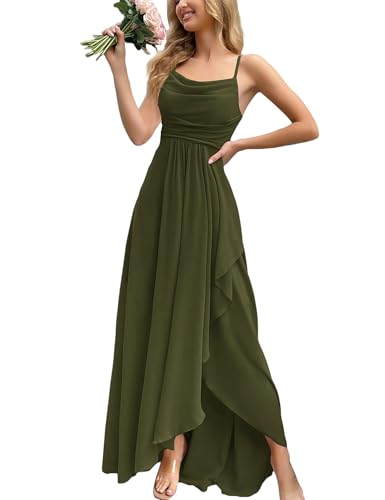 VOUIAO Womens Formal Evening Gown Elegant Long Prom Dress Summer Wedding Guest Party Cocktail Bridesmaid Maxi Dress Olive Green M