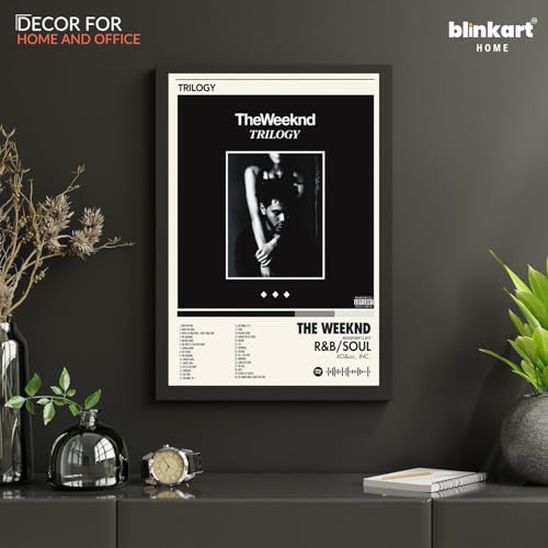 Image of BLINKART The Weekend- TRILOGY Wall Photo Frames | Wall Art for Bedroom, Living Room, Studio or Office | Album Cover Print with Spotify Song Link QR Code | Gift for Fans - 8x12 In