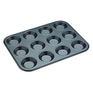 MasterClass KCMCCB29 Crusty Bake Perforated Mince Pie Baking Tray with PFOA Non Stick, Robust 1mm Carbon Steel, 32 x 24cm 12 Hole Tart Tin, Grey