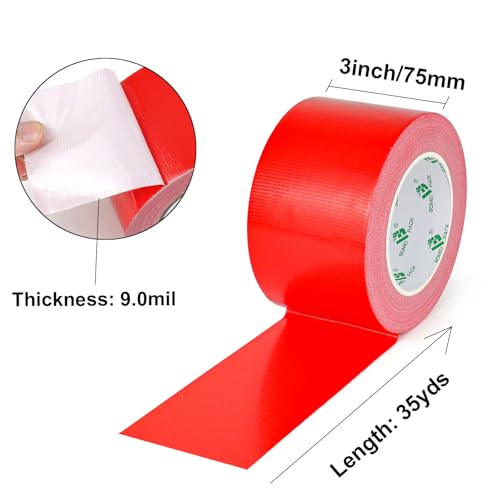Image of BOMEI PACK 3 Inch Red Duct Tape Waterproof,Heavy Duty,3 Inch x 35 Yards,9 Mil Industrial Grade Yellow Duct,No Residue,Strong,Flexible and All Weather,Professional for Indoor & Outdoor Use