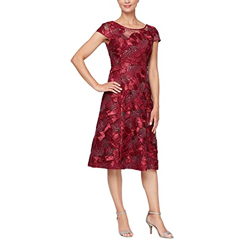Image of Alex Evenings Women's Short Embroidered Cocktail Dress, Wedding Guest (Petite and Regular Sizes)