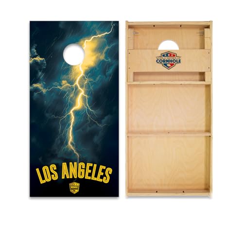 Skip's Garage Los Angeles Cornhole Boards - WSOC Runway Series - Includes (2) Boards (NO Bags) + (1) Case & (2) Edge Lights