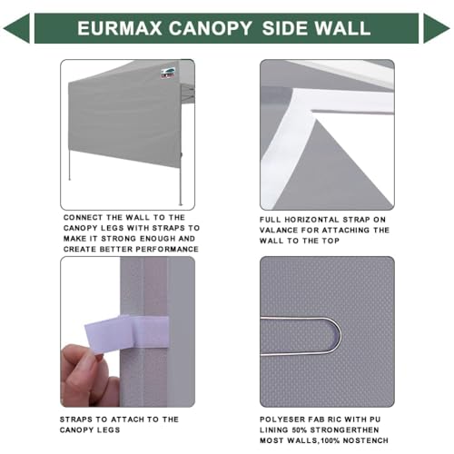 Image of Eurmax USA 10x4.8 Pop Up Canopy SunWall-UV Protection for Tents,Blocks Sunlight&Wind,Water Resistant Side Wall Only,Easy Hook & Loop Installation,Fit for 10FT Straight Leg Shelters&Gazebo,Grey