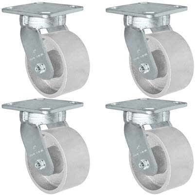 CasterHQ - 4" x 2" Kingpinless Swivel Caster Set of 4 - Semi Steel Gray Iron Wheel - 2,800 lbs Capacity Per Set of 4