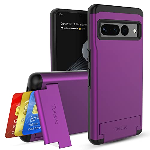 Teelevo Dual Layer Wallet Case for Google Pixel 7 Pro (2022) Protective Case with 3-Card Storage for Google Pixel 7 Pro - Purple
