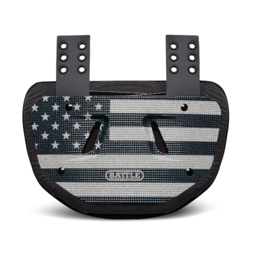 Battle Sports Diamond Football Back Plate – Hard Shell Lower Back Protector with Contoured Foam for High-Impact Protection for Youth, Kids and Adults (Black/Silver USA, Youth)