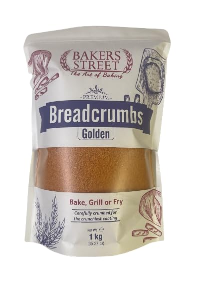 Bread crumbs 1kg (Gold) By Bakers Street - Crispy & Light Coating for Frying & Baking – Ideal for Chicken, Fish, Vegetables & Casseroles – Even Texture, Resealable Pack, Sncaks