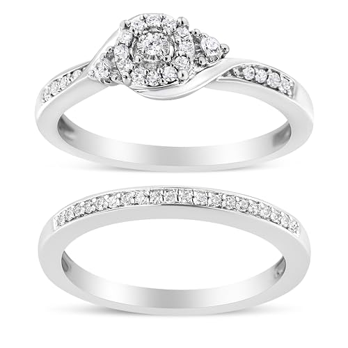 Haus of Brilliance .925 Sterling Silver 1/4 Cttw Diamond Halo and Swirl Engagement Ring and Wedding Band Set (I-J Color, I3 Clarity)- Ring Size 7