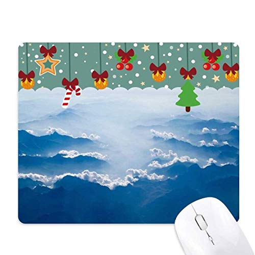Tapis de souris Noël nuages bleu et blanc en caoutchouc antidérapant pour bureau