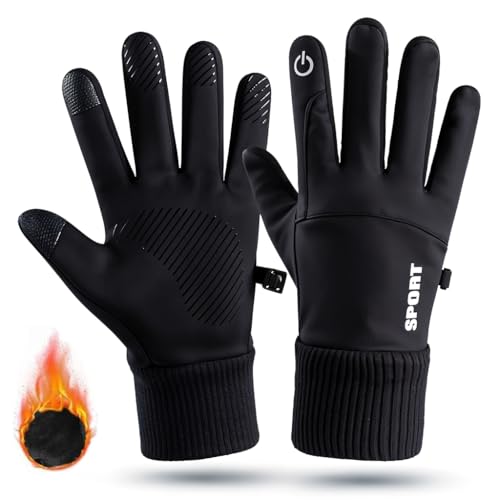 Image of Zibuyu Hand Gloves for Winter, Black Cycling Gloves, Water-Repellent, Touchscreen Gloves, Windproof Running Gloves, Non-Slip for Men and Women, for Running, Cycling, Climbing