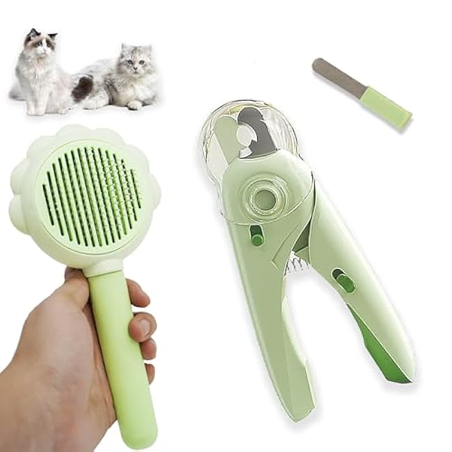 3PCS Cat Grooming Kit, Nail Clipper Trimmer and Nail File, Brush for Shedding, Comb for Long Haired Cats, Pet Supplies and Essentials, Gifts for Cat Lover-AVwMxSnV