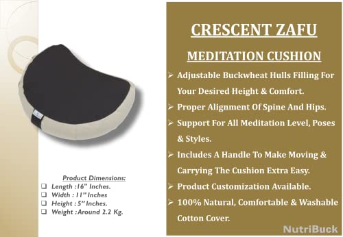 Image of Buckwheat ZAFU Meditation Cushion Filled with Buckwheat Hulls (Crescent - Cream & Grey)