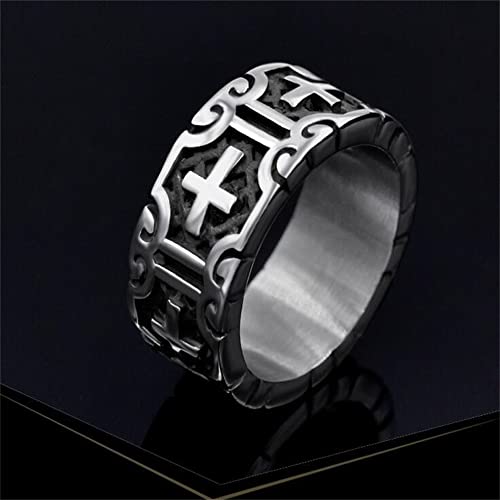 Image of Caiyao Personality Retro Cross Ring Vintage Stainless Steel Band Style Biker Ring