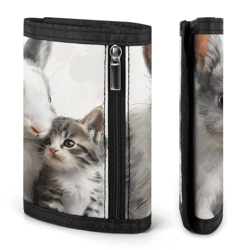 Rabbit And Cat Trifold Wallet, Card Cases And Money Oganizer Thin Stylish Mini Coin Bag with Zipper Coin Pocket Credit for Men And Women3