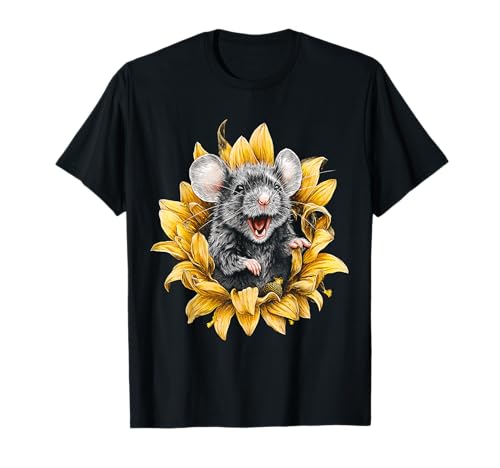 Ratón Girasol Dibujo Flor Arte Animal Motivo Ratón Camiseta