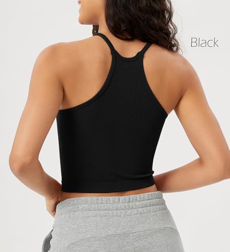 ODODOS Women's Crop 3-Pack Seamless Rib-Knit Camisole Crop Tank Tops4