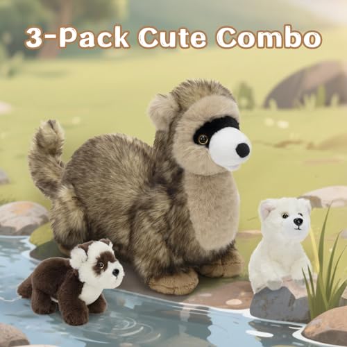 Image of Ferret Stuffed Animal with 2 Babies, 3Pcs Forest Animal Plush, 18 inch