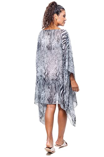 Kaftan 101 Resort Wear Vestido Saida de Praia Crepe Estampado Cor:Preto;Tamanho:ÚNICO