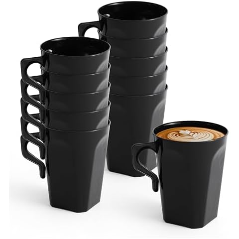 MATANA 50 Black Plastic Coffee Mugs, 255ml Cover