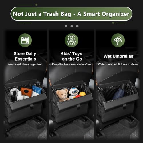 Image of for Car Trash Bag for 2020-2026 Ford Bronco Sport Rear Seat Hanging Trash Can with Magnetic Closure PU Leather Trash Bin Foldable Garbage Bag & Organizer