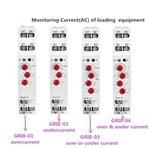 Relé de monitoreo de corriente GRI8-04 de 0.8-8A para control de sobrecorriente 5