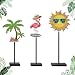 3 Pcs Summer Wooden Tabletop Decor - Flamingo, Palm Tree & Sun Beach Table Centerpieces Summer Decorations for Home, Office, Pool Party Decorations & Coastal Room Decor