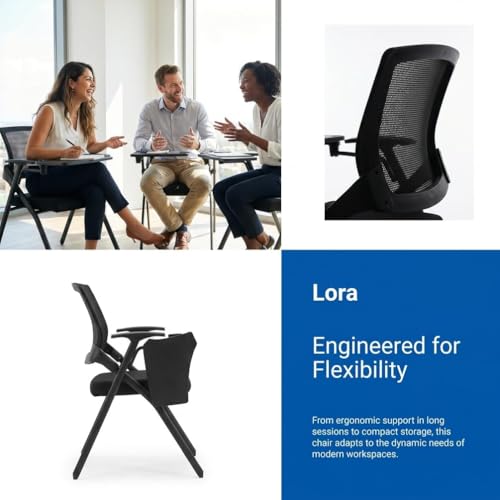 Image of Folding Training Chairs with Desk Attached, Office Meeting Desk Chair with Writing Tablet and Cup Holder, Space-Saving Nesting Chairs for Conference Room,School, Seminar, Classroom