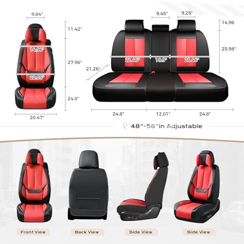 Image of Coverado Seat Covers, Car Seat Covers Front Seats, Car Seat Cover, Car Seat Protector Waterproof, Seat Cushion Nappa Leather with Head Pillow, Carseat Cover Universal Fit for Most Cars (Black&Red)