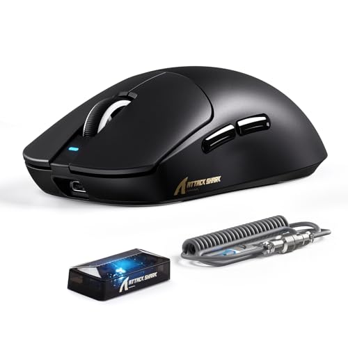 Image of ATTACK SHARK X8 Ultimate Wireless Gaming Mouse,PAW3950MAX 42K DPI Sensor,Nordic 54L15 MCU,Wireless /Wired Dual 8K Polling,Optical Switch,59g Lightweight 2.4GHz /BT /Wired Mice with Coiled Cable-Black