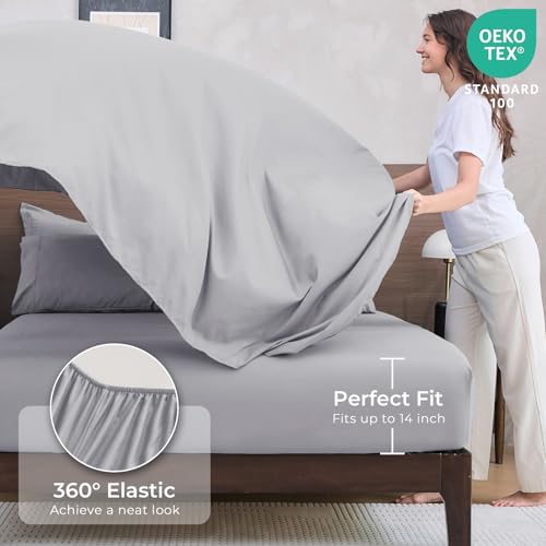HEVUMYI Light Grey King Comforter Set - 7-Piece All Season Bed in a Bag King, Ultra Soft Bedding Set with Comforter, Flat Sheet, Fitted Sheet, Pillowcases, Pillow Shams, Light Gray