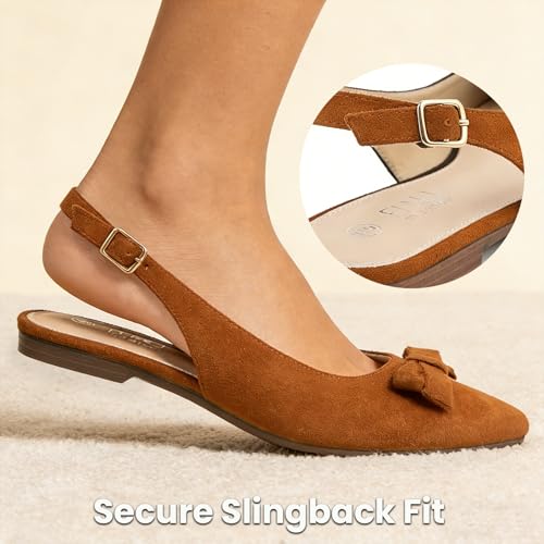 Image of MUSSHOE Slingback Flats for Women: Pointed Toe Bow Flats - Comfortable Dressy Casual Shoes for Work Office Business Party