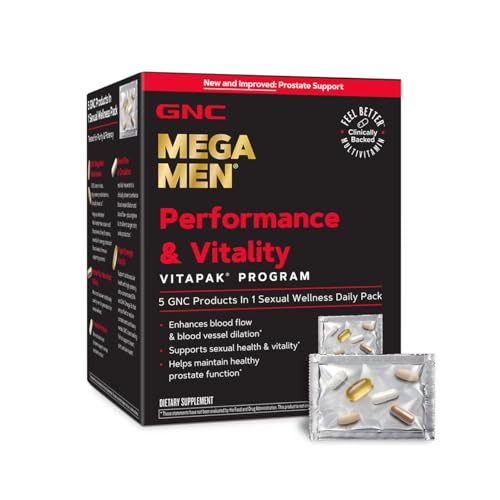 GNC Mega Men Performance and Vitality Vitapak Program for Men, Convenient Complete Nutrition, 5 Products in 1 Pack, Circulation, Blood Flow, Stronger Drive - New & Improved - 30 Packs