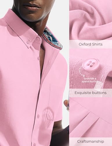 PJ PAUL JONES Mens Dress Shirts Oxford Button Down Shirt Short Sleeve Business Casual Untucked Shirts with Pocket Pink L — view 3