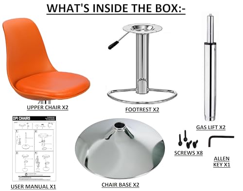 Image of DPI Modern Height Adjustable and 360 Degree Revolving Bar Stool | Kitchen Chair Suitable for Kitchen Cafeteria Dining Office Shops | (2, Orange)