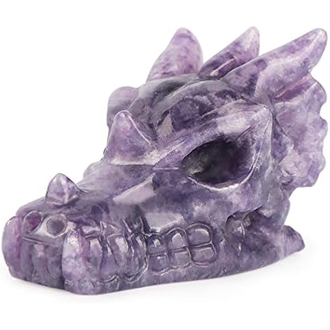 Artistone Purple Lepidolite Crystal Dragon Head Statue 2 Inch Carved Dragon Skull Figurines Gemstone Carving Healing Stone Gifts Home Decor Cover